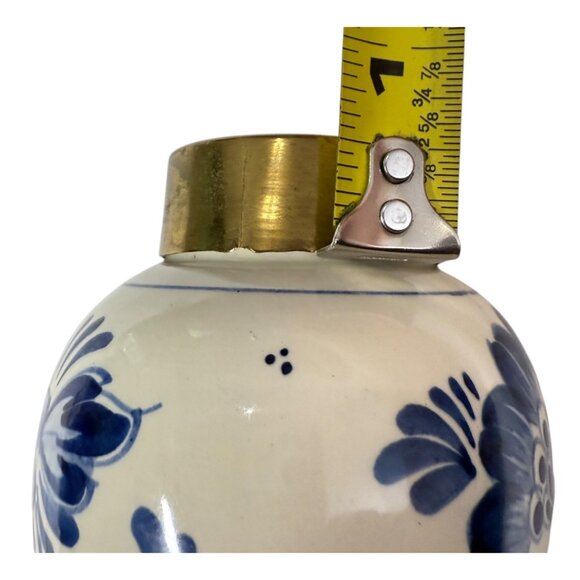 De Delftse Pauw 4.5" Vase Hand-Painted Ceramic With Brass Rim 418 Holland RARE - Picture 4 of 13